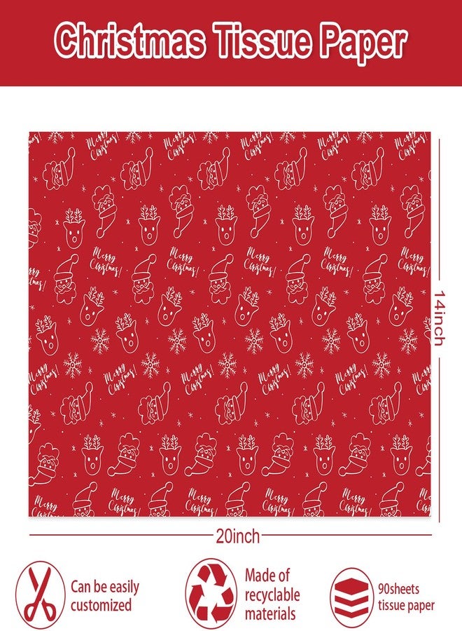 وولاين ورق تغليف مزخرف من والين، 90 ورقة، بألوان الأحمر والأخضر، مزين برسومات سانتا ورنة الثلج، مثالي لتغليف هدايا عيد الميلاد الشتوية، والحفلات المنزلية، والأعمال اليدوية، مقاس 14 × 20 بوصة - Image 2